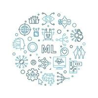 ML concept round line banner. Vector Machine Learning illustration