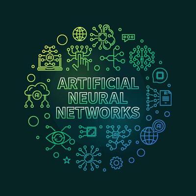 Artificial Neural Networks concept line round colored banner - vector AI Networks illustration