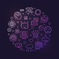 Chatbot concept thin line round vector purple banner. Chatterbot Software illustration