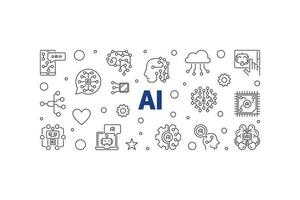 AI concept line horizontal banner - Artificial Intelligence vector illustration