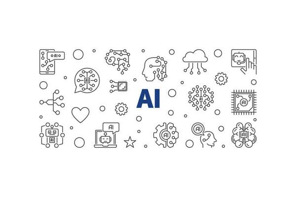 AI concept line horizontal banner - Artificial Intelligence vector illustration