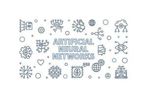 Artificial Neural Networks line horizontal minimal banner. Vector AI Networks illustration