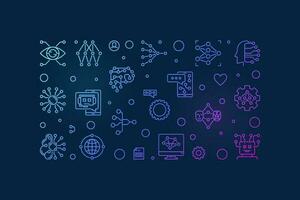 ML or Machine Learning horizontal outline creative banner - vector illustration