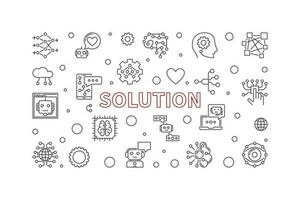 Solution thin line horizontal banner - Vector AI Technology line illustration