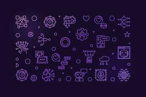 Solution concept outline vector purple banner. Artificial intelligence horizontal illustration