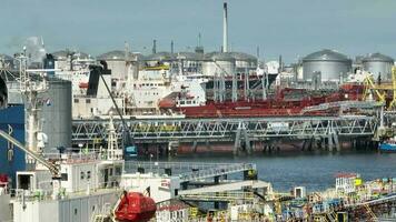 Liquid Cargo Transporter Ships Unloading Crude Oil to a Fuel Depot video