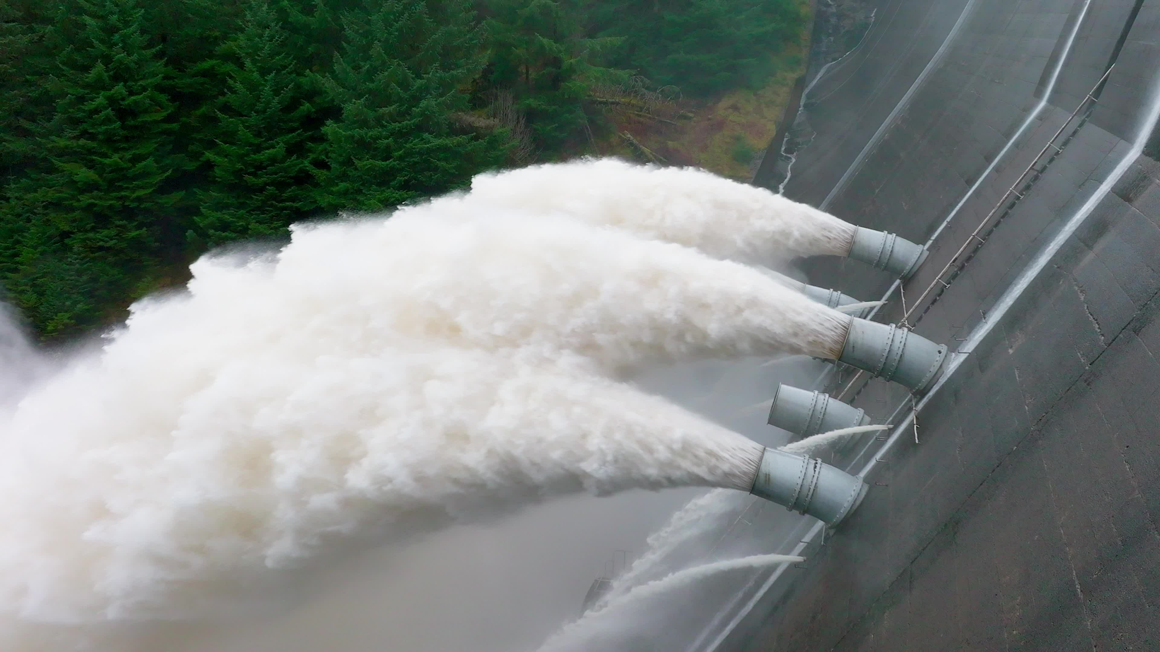 Water Being Pumped Through a Gravity Fed Hydroelectric Power Station