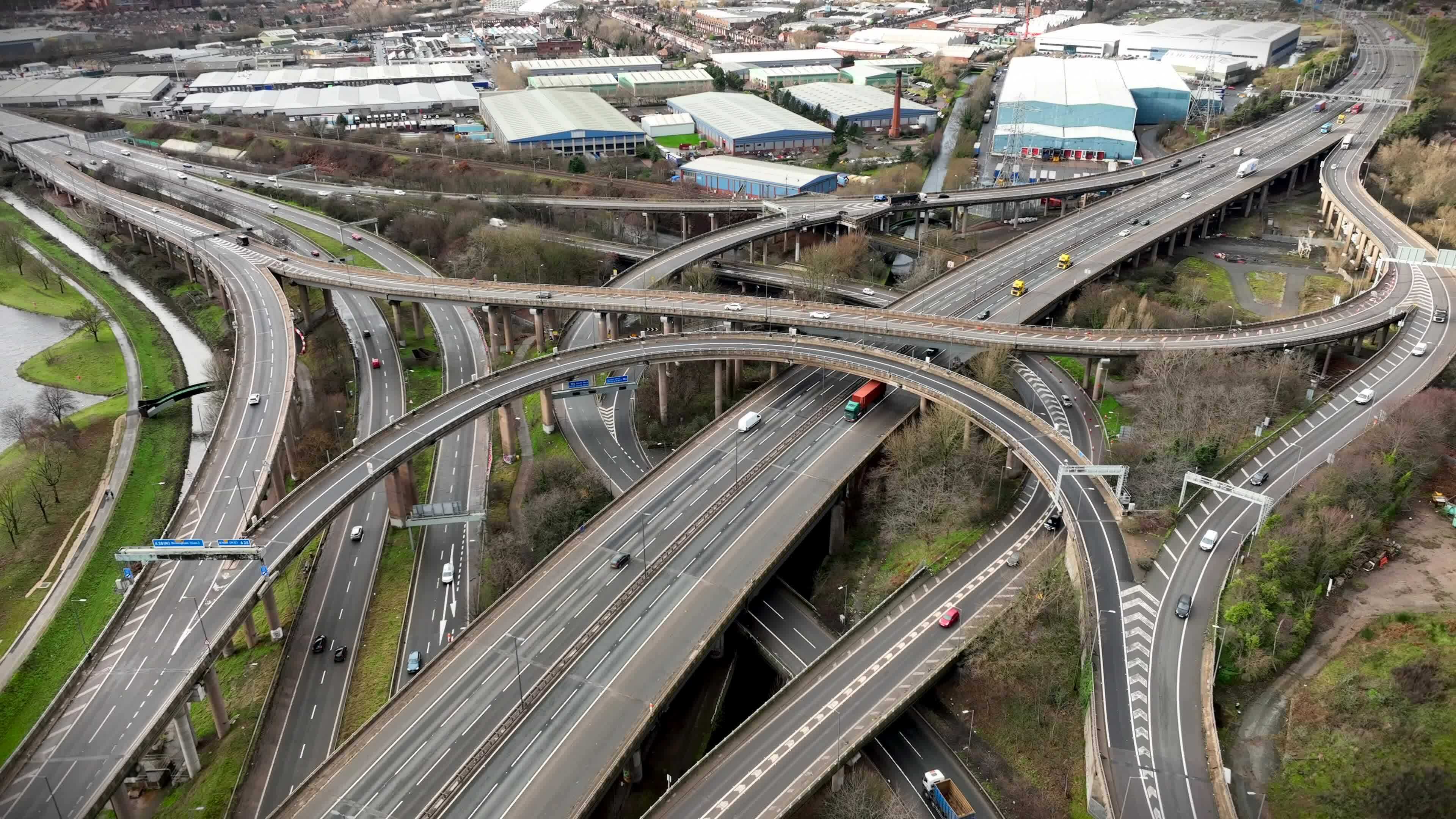 Spaghetti Junction at Rush Hour Aerial View 23451727 Stock Video at
