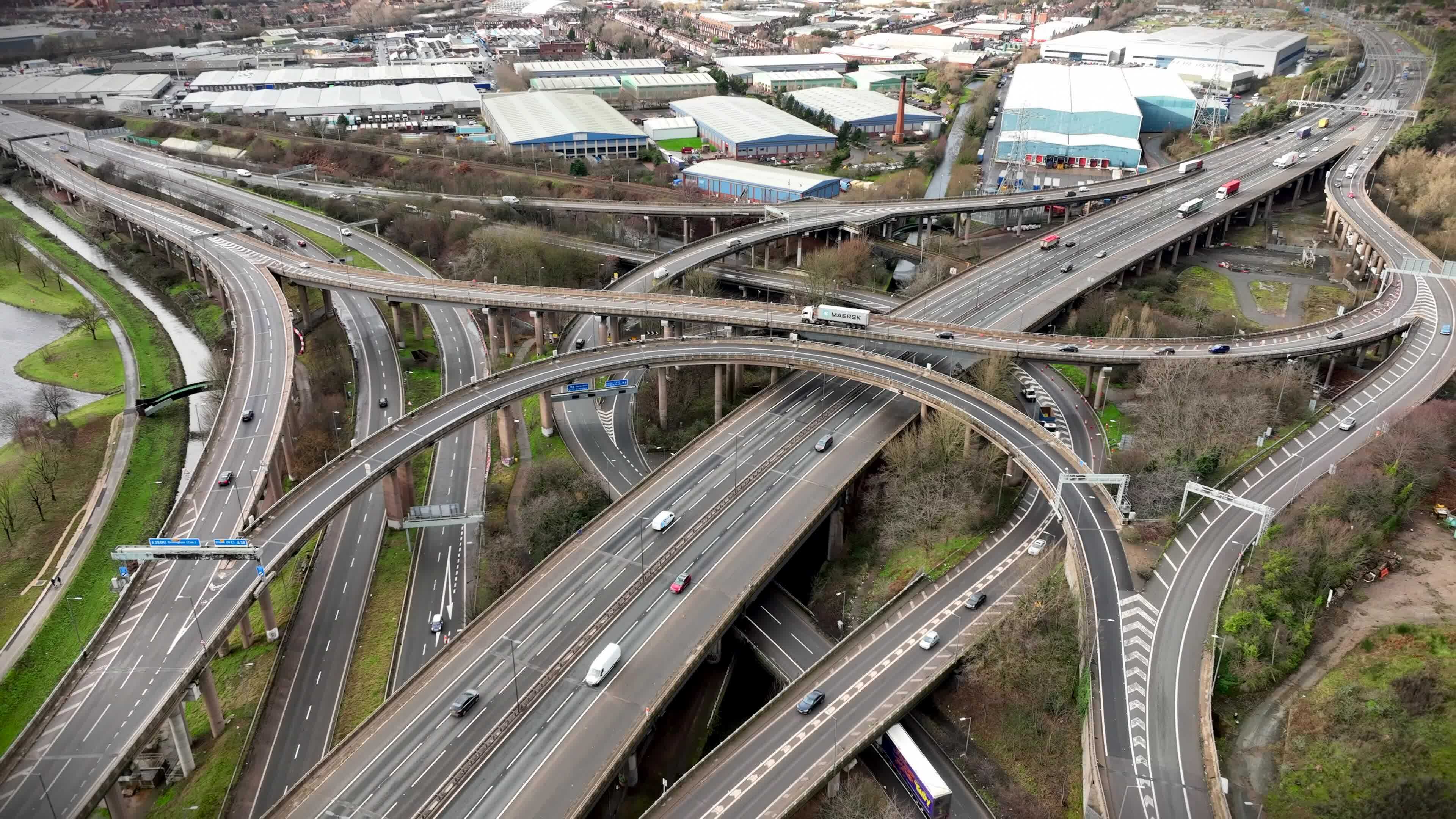 Spaghetti Junction at Rush Hour Aerial View 23451735 Stock Video at