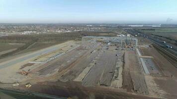 construction de une grand entrepôt Distribution centre unité aérien vue video