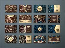Vector vintage business cards big set. Floral mandala pattern and ornaments. Oriental design Layout. Islam, Arabic, Indian, ottoman motifs. Front page and back page.