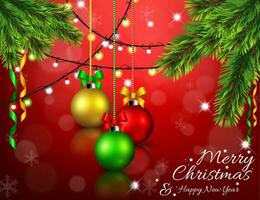 Christmas decoration in red background, Vector Illustration