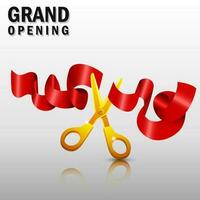 Grand opening with red ribbon and gold scissors, Vector Illustration