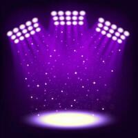 Bright stadium spotlights on dark violet background, Vector Illustration