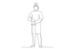 A king stands with both hands holding a sword vector