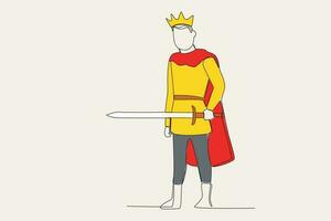 Color illustration of a king holding a sword vector