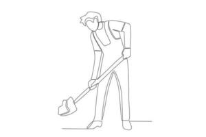 A man hoeing in the field vector