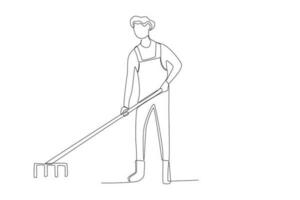 A man leveling the garden land vector