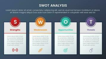 swot analysis concept with big boxed banner table information for infographic template banner with four point list information vector