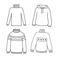 vector mano dibujado suéter garabatear icono colocar. bosquejo contorno ilustración aislado en blanco.