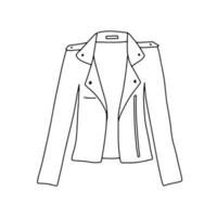 cuero chaqueta aislado en blanco. garabatear contorno ilustración vector