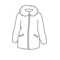 Puffer winter jacket isolated on white. Doodle outline illustration. Warm outerwear vector