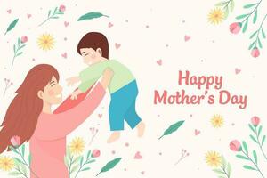 flat design horizontal banner happy mother's day with the mother carry the baby vector