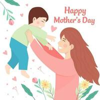 flat design happy mother's day with happy mother carry the baby vector