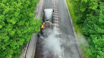 Mikro Asphalt Straße Erneuerung Prozess Antenne Aussicht video