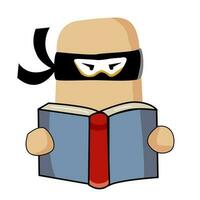 The ninja holding open books and reading. Style Cartoon vector