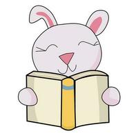 Cute rabbit  holding open books and reading. vector