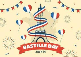 Happy Bastille Day on 14 july Vector Illustration with French Flag and Eiffel Tower in Flat Cartoon Hand Drawn for Landing Page Templates