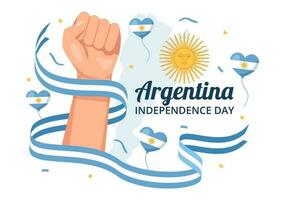 Happy Argentina Independence Day on 9Th of july Vector Illustration with Waving Flag in Flat Cartoon Celebration Hand Drawn Landing Page Templates