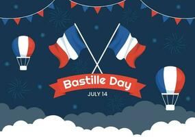 contento Bastille día en 14 julio vector ilustración con francés bandera y eiffel torre en plano dibujos animados mano dibujado para aterrizaje página plantillas