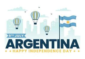 contento argentina independencia día en Noveno de julio vector ilustración con ondulación bandera en plano dibujos animados celebracion mano dibujado aterrizaje página plantillas