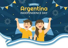 contento argentina independencia día en Noveno de julio vector ilustración con ondulación bandera en plano dibujos animados celebracion mano dibujado aterrizaje página plantillas