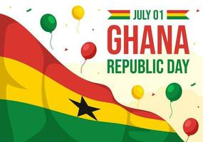 contento Ghana república día vector ilustración con ondulación bandera antecedentes en plano dibujos animados mano dibujado para web bandera o aterrizaje página plantillas