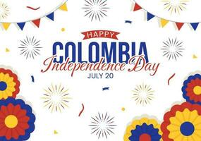 Colombia independencia día vector ilustración con ondulación bandera en nacional fiesta celebracion plano dibujos animados mano dibujado aterrizaje página plantillas