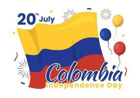 Colombia independencia día vector ilustración con ondulación bandera en nacional fiesta celebracion plano dibujos animados mano dibujado aterrizaje página plantillas