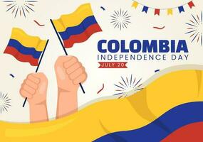 Colombia Independence Day Vector Illustration with Waving Flag in National Holiday Celebration Flat Cartoon Hand Drawn Landing Page Templates