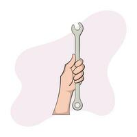 hands and a wrench that is sturdy and strong vector