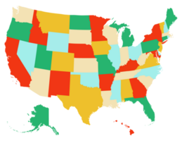 EUA mapa com multicolorido estados, Unidos estados do América mapa. isolado mapa do EUA. png