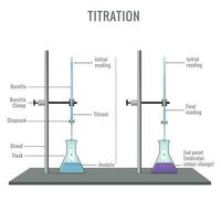 Acid base titration experiment and phases of color change during titration vector