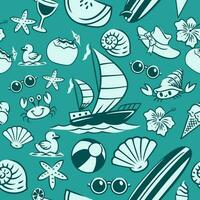 Seamless Pattern of Beach Holiday Objects vector