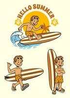 Set Vintage Surfer Boy vector