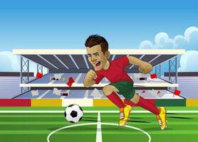 Running Dribbling of Football Player in The Stadium vector