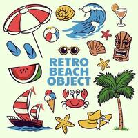 Summer Beach Object Collection in Vintage Style vector