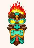 Tiki Mask God with Fiery Torch on the Top in Cartoon Style vector
