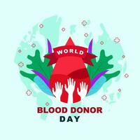 mundo sangre donante día junio 14, plano estilo saludo tarjeta o póster diseño, plano vector ilustración