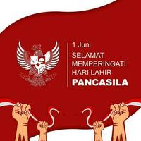 Happy Pancasila day June 1, Indonesian national holiday, greeting design with garuda decoration vector
